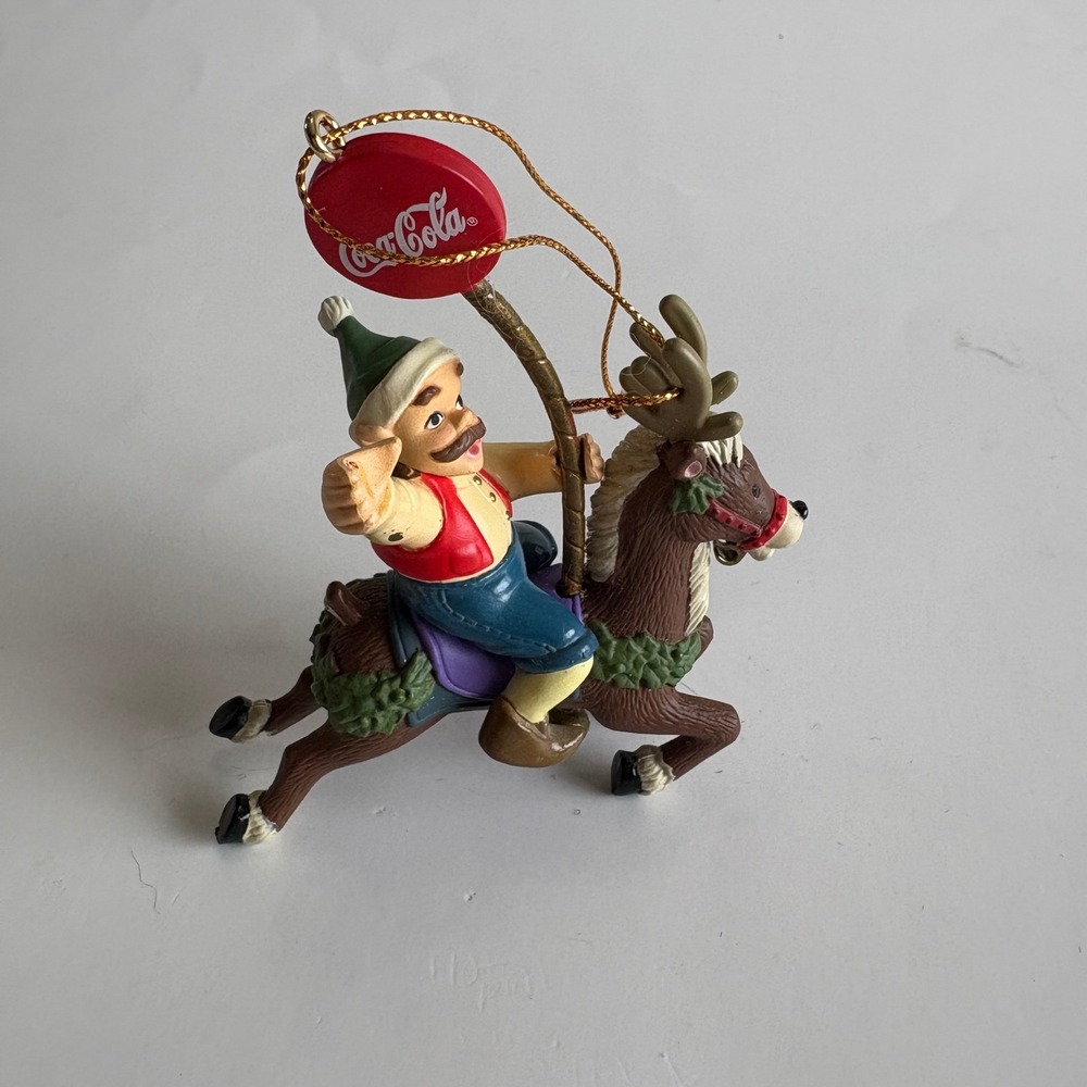 Coca Cola Trim A Tree Collection 1998 Carousel‎ Reindeer Elf Christmas Ornament